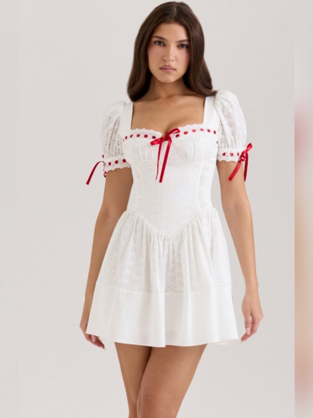 House of CB Jana White Broderie Anglaise Puff Mini Dress Regular Cup and Length - Picture 5 of 5